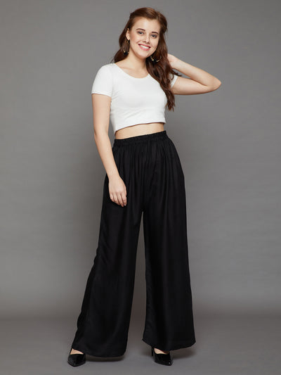 Black Plain Rayon Palazzo