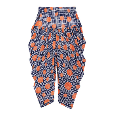 Blue Checks with Peach Flower Printed Dhoti