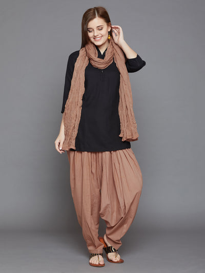 Brown Cotton Plain Patiala with Dupatta
