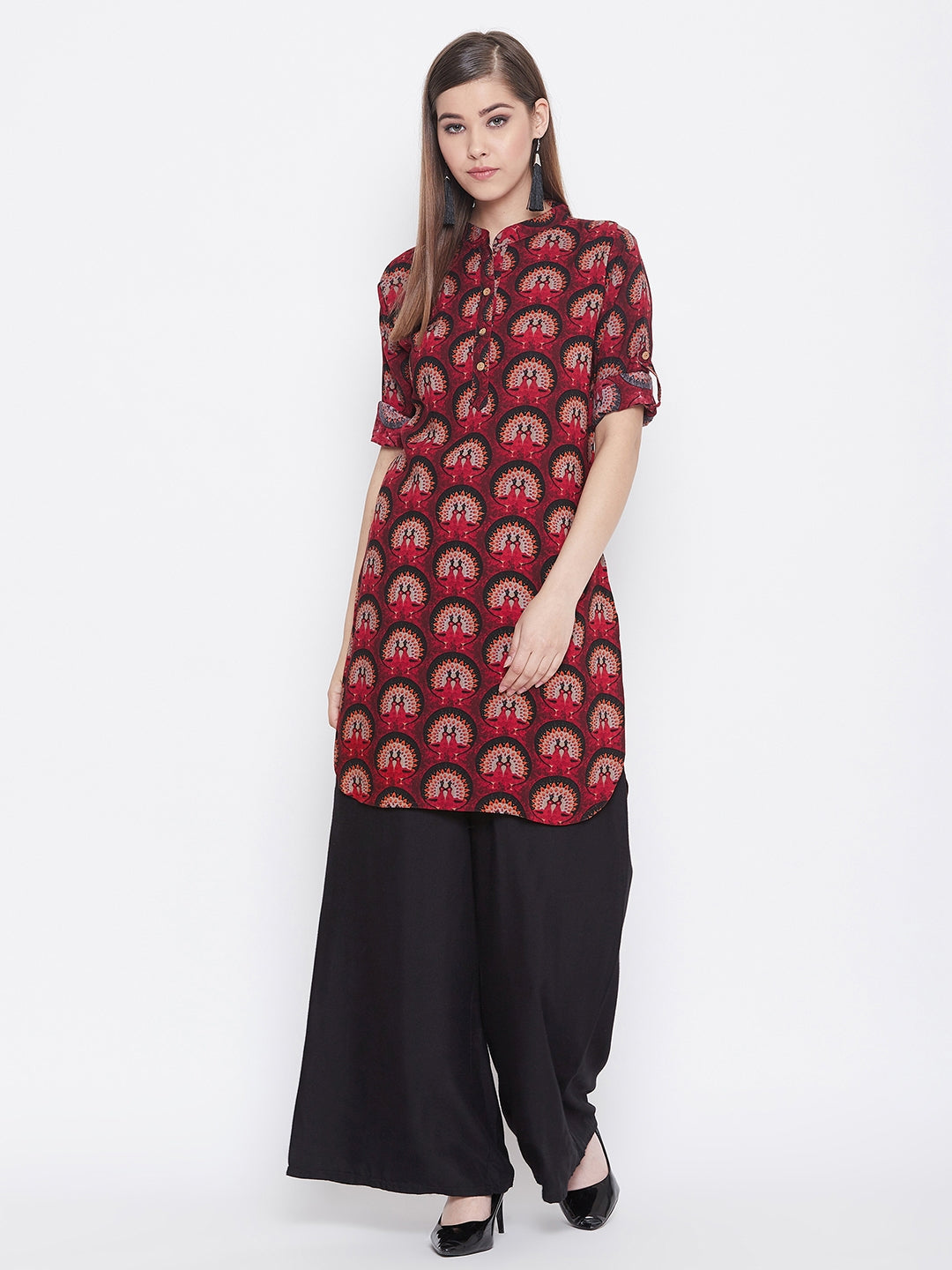Maroon Figurative Printed Kurti