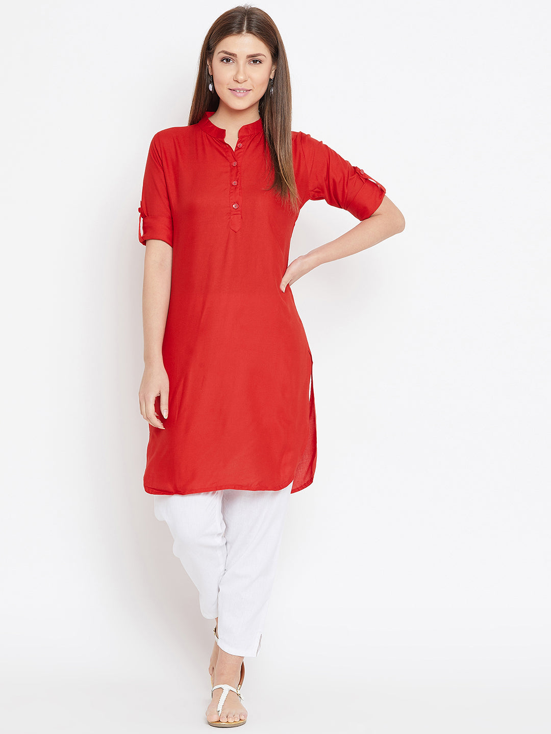 Red Solid Color Kurti L 36"