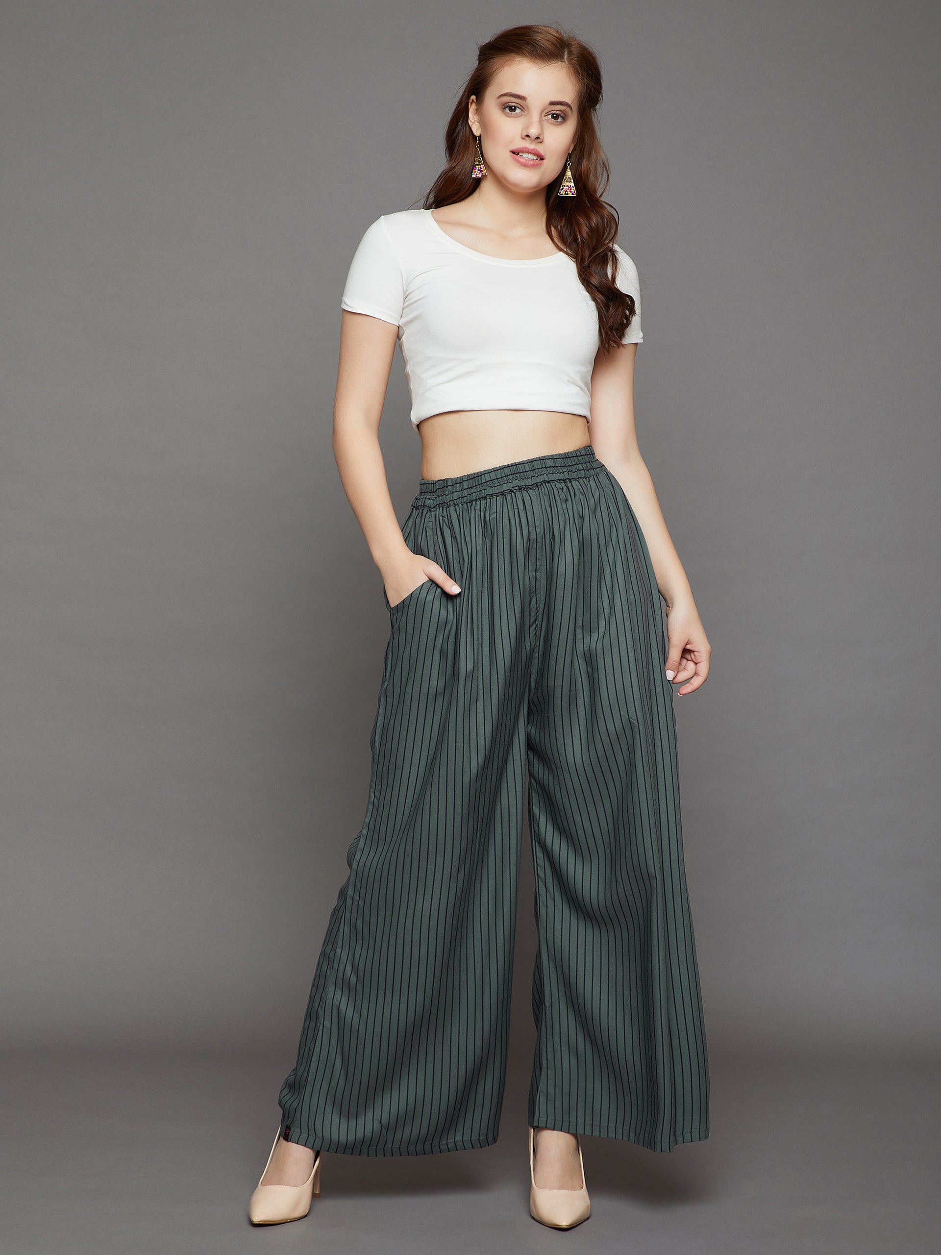 Olive with Black Stripes Palazzo