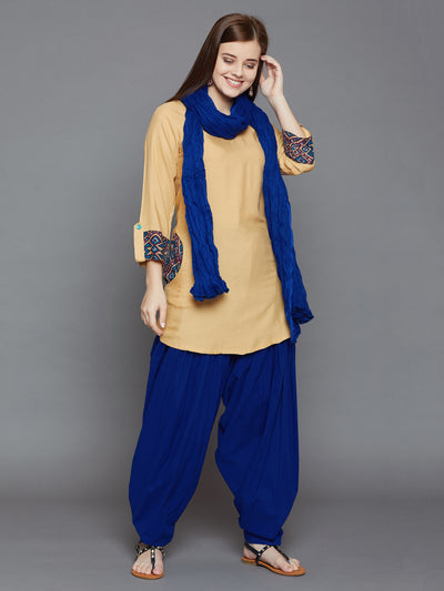 Royal Blue Cotton Plain Patiala with Dupatta Free size