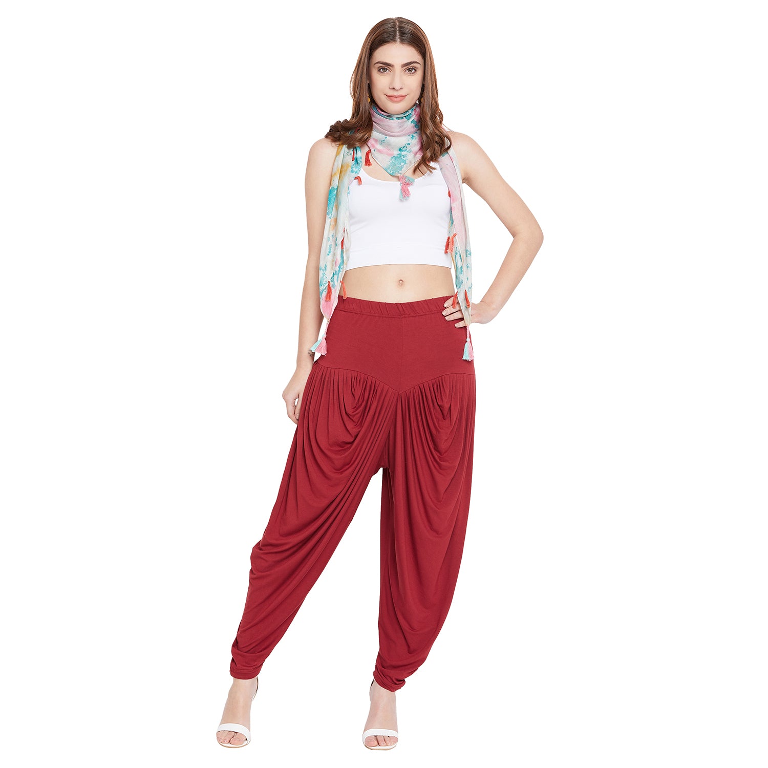 Maroon Viscose Plain Dhoti