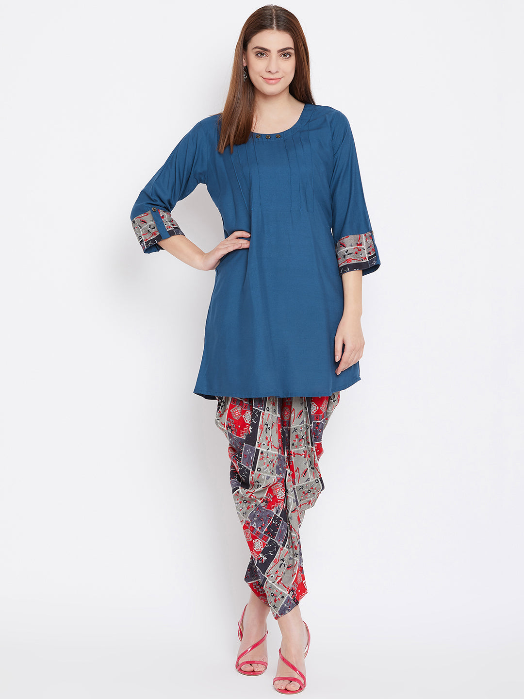 Indigo kurti With box Print Dhoti