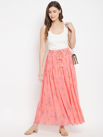 Peachy Floral Pleat Skirt Free Size