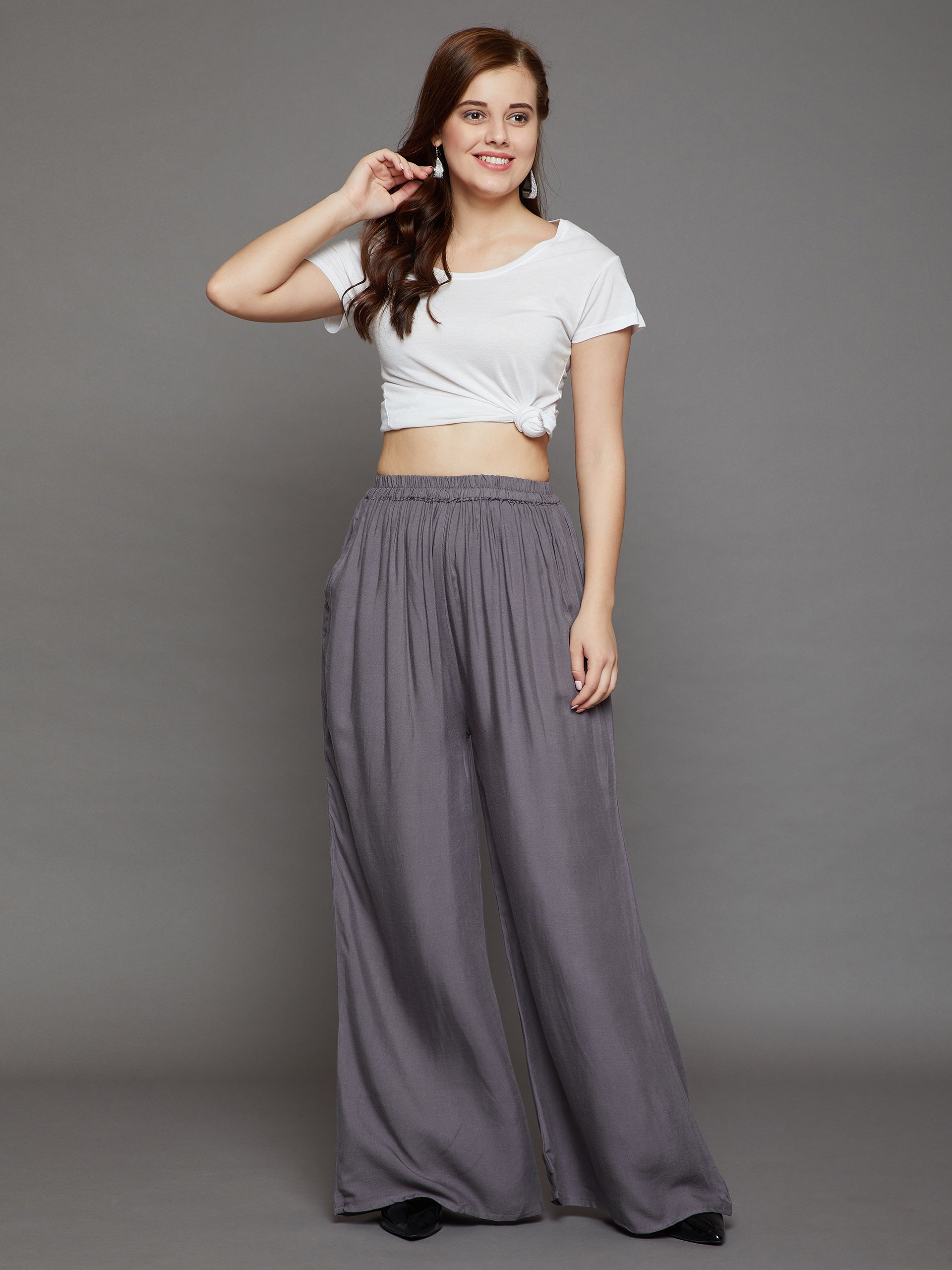 Grey Plain Rayon Palazzo