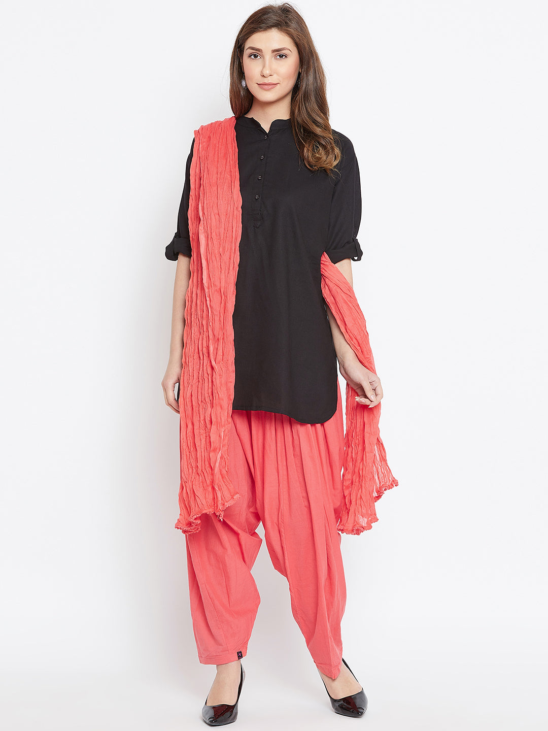 Peach Cotton Plain Patiala with Dupatta Free Size