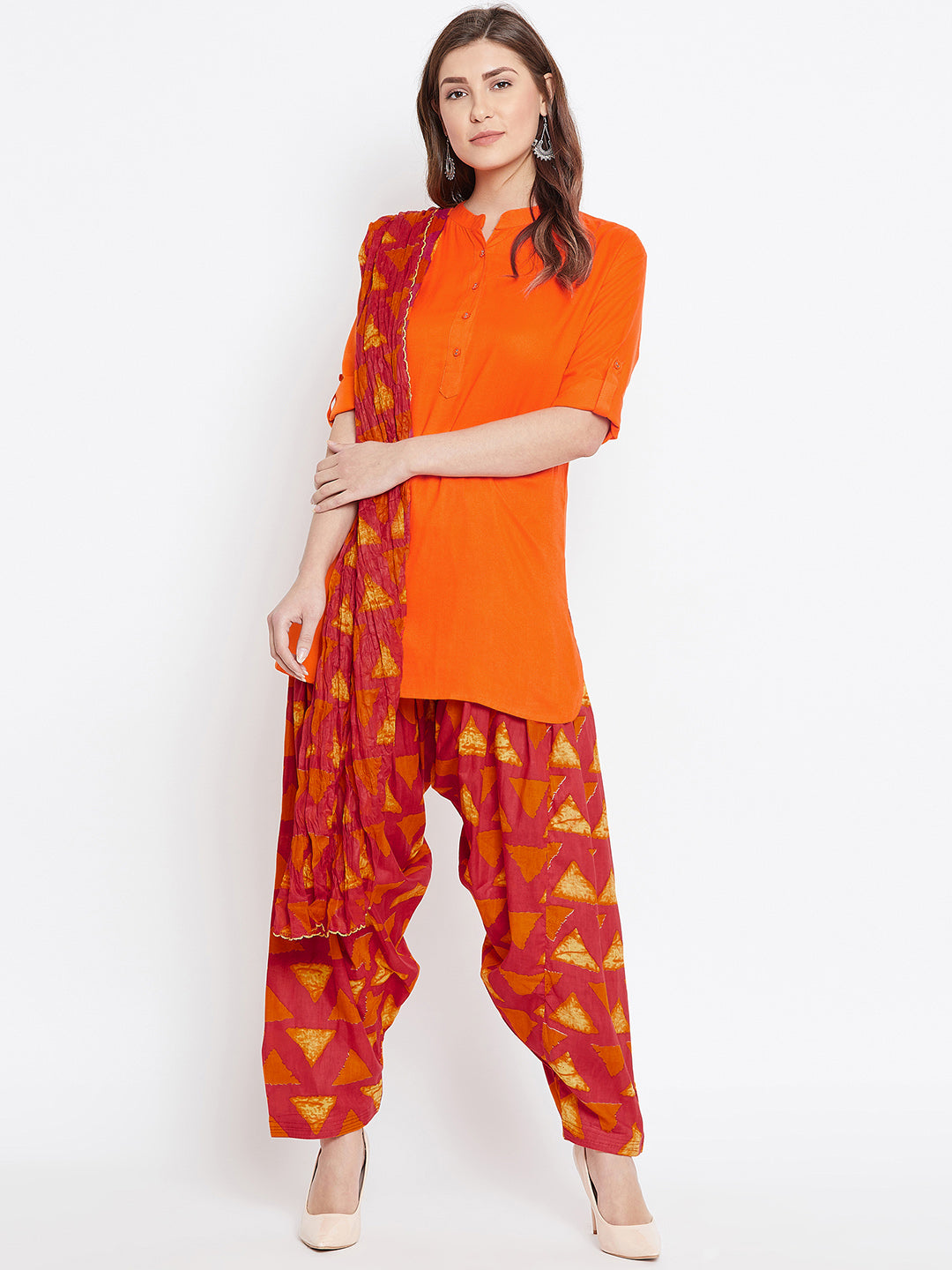 Vector Print Patiala with Orange Kurti Set