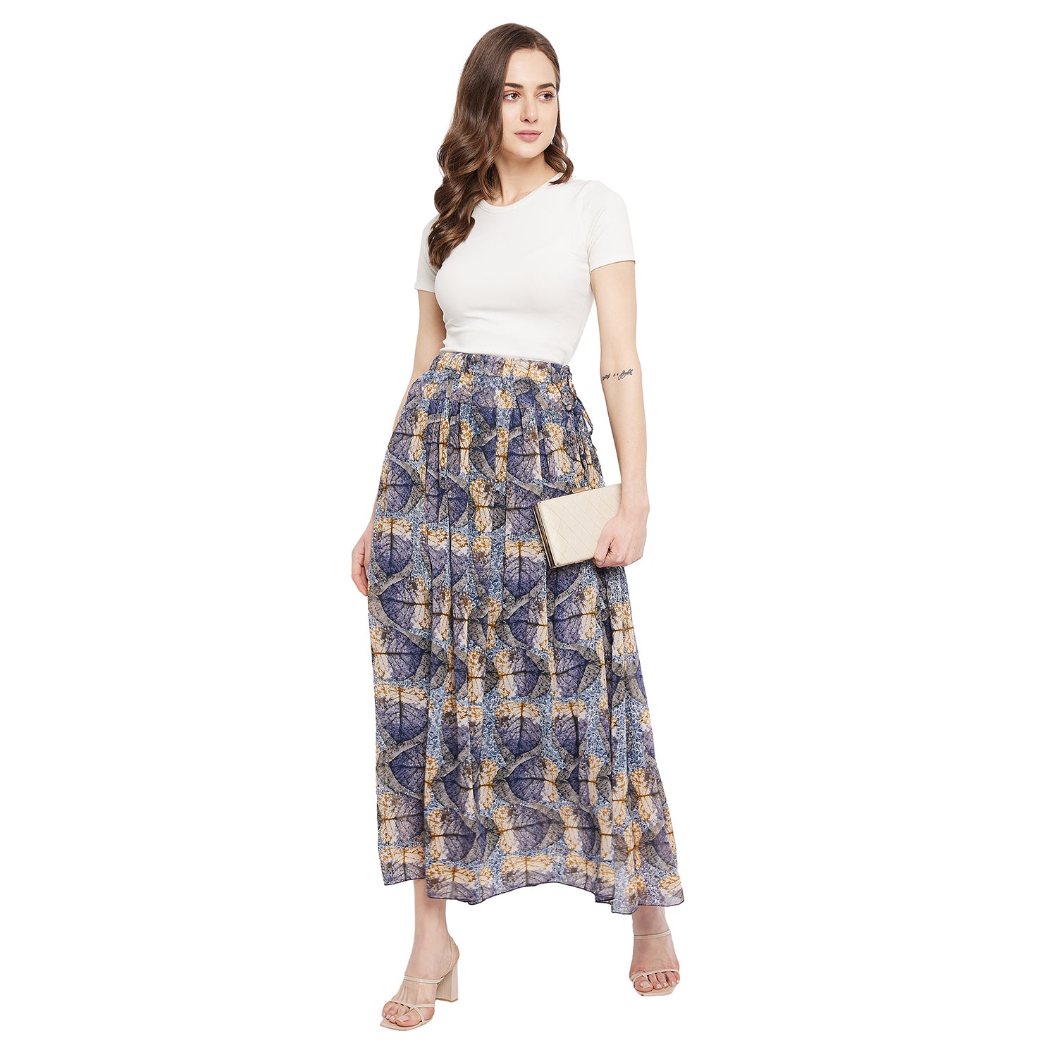 Leafy textured Pleat Skirt Free Size