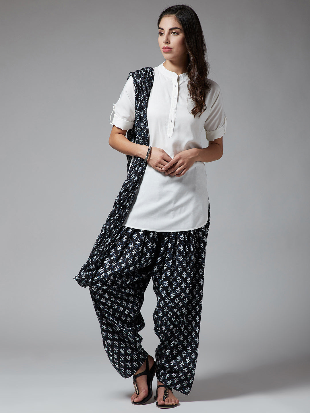 Bakara Leaf Patiala with White Kurti Set