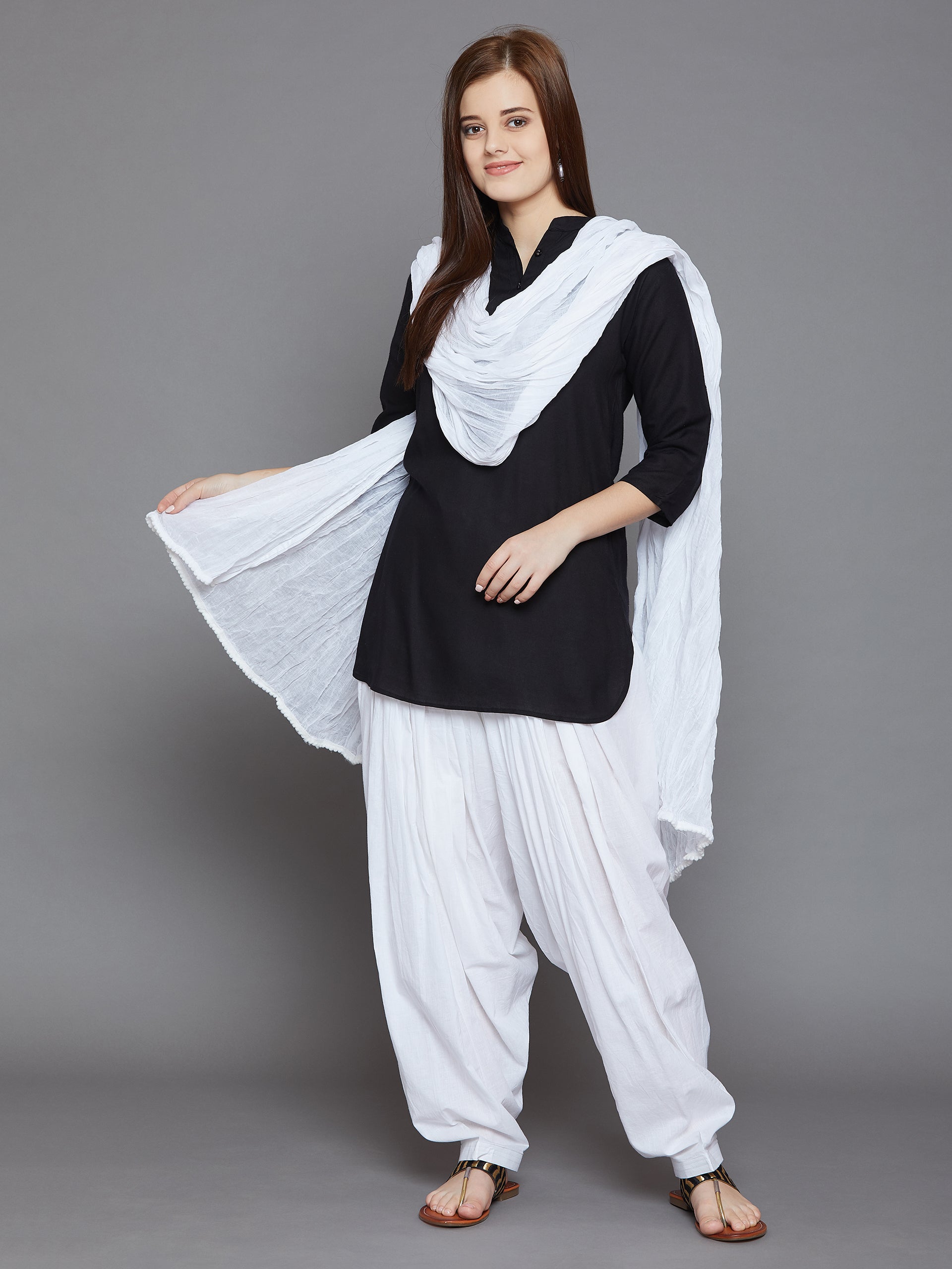 Pure White Plain Cotton Patiala with Dupatta