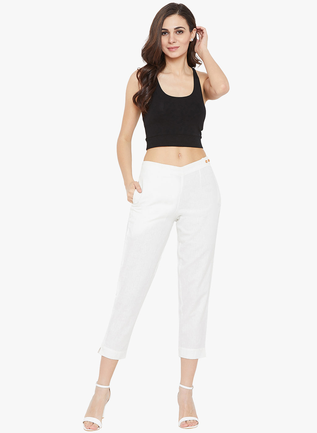 White Cotton Slub Pants