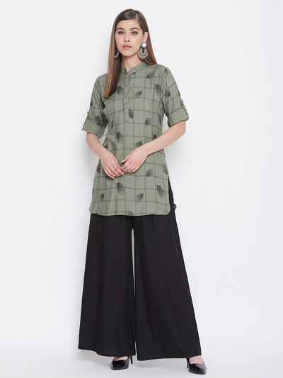 Deltagrey with Feather Print Short Kurta