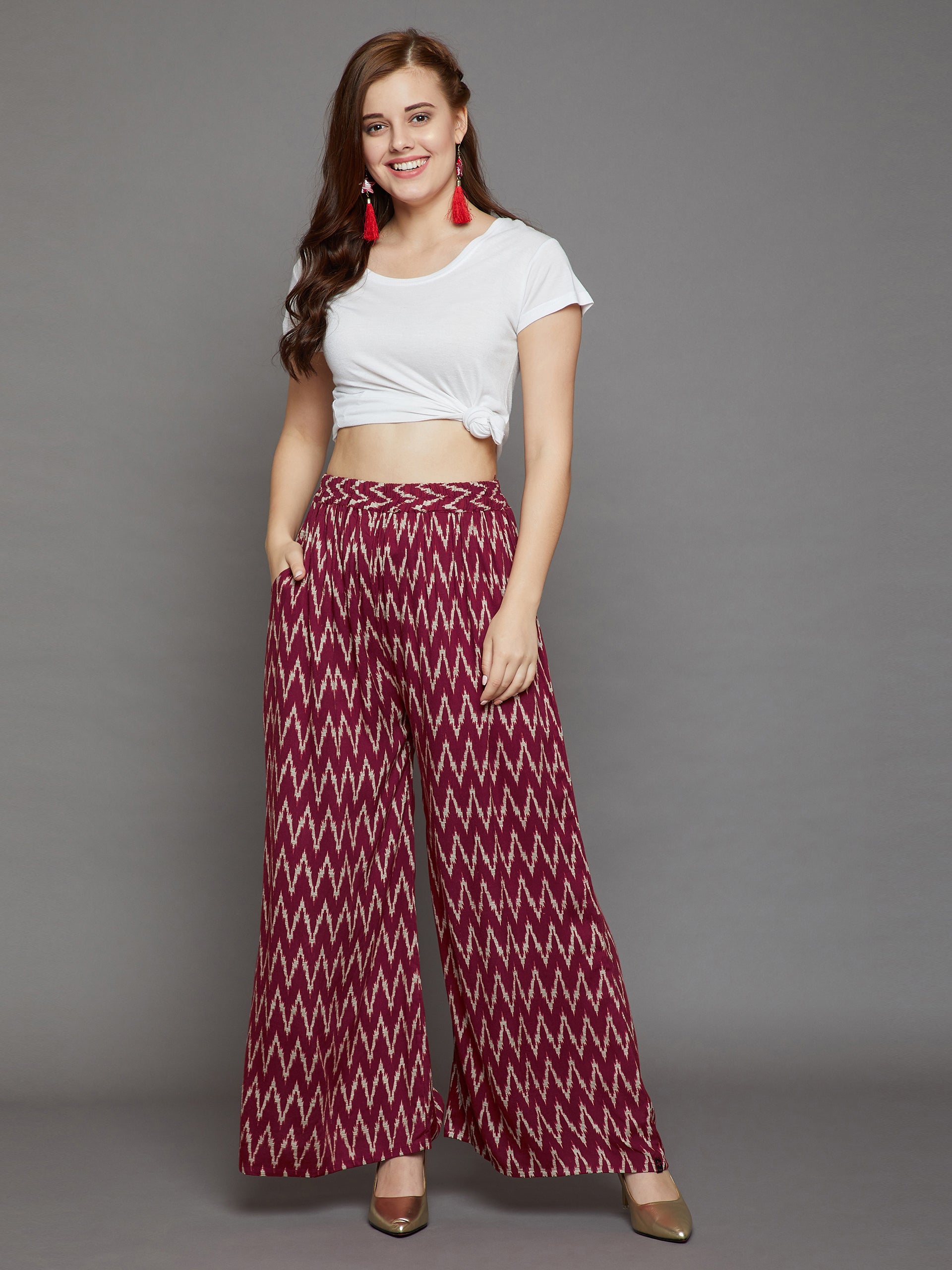 Maroon Chevron Printed Palazzo