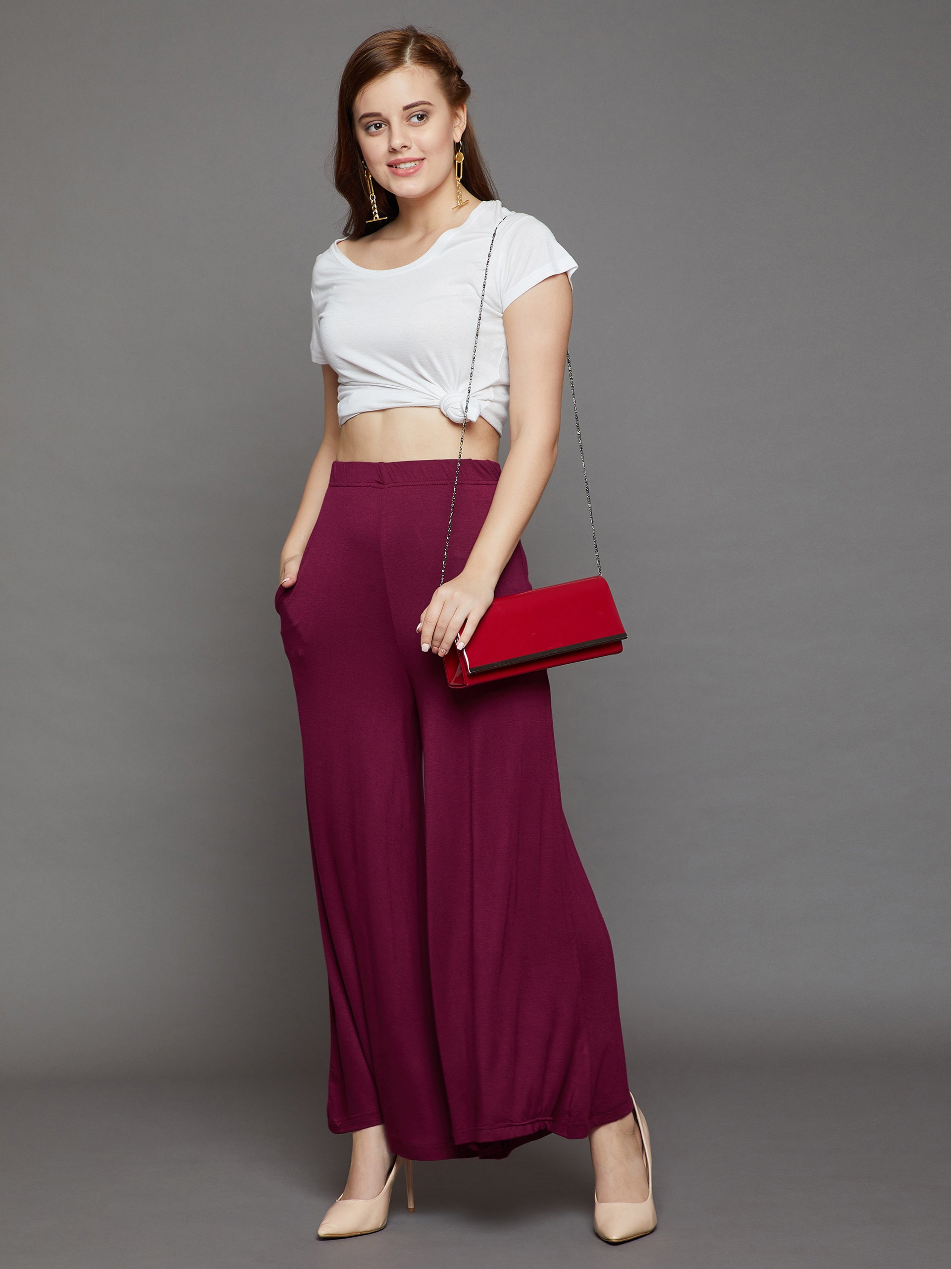 Maroon Plain Viscose Palazzo