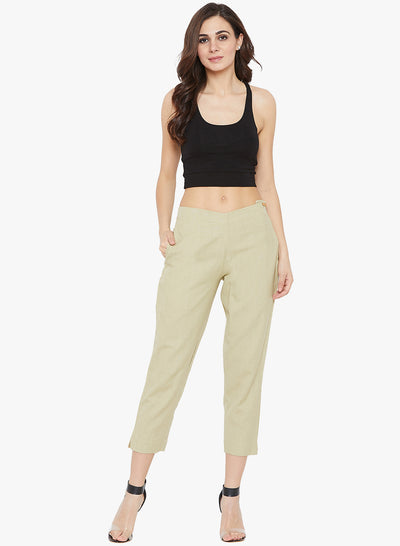 Beige Cotton slub Pants Beige