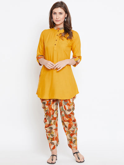 Mango Yellow with Geometric Print Dhoti Set
