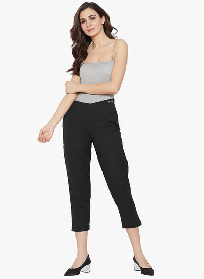 Black Cotton Slub Pants Black