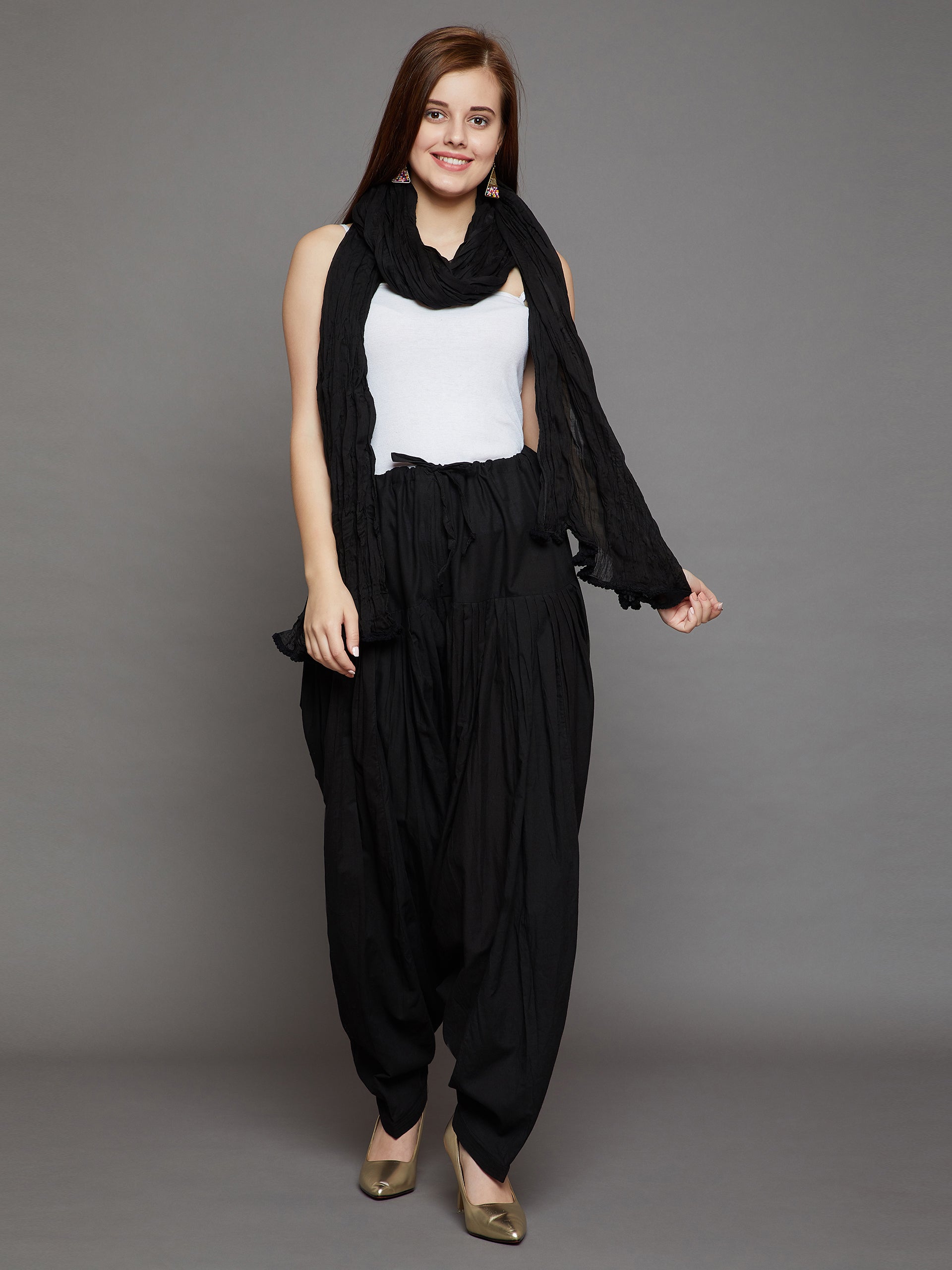 Black Cotton Plain Patiala with Dupatta
