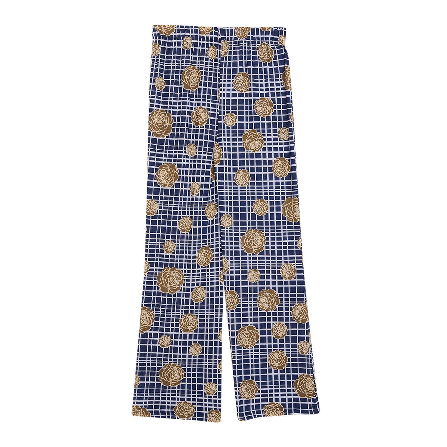 Kids Blue Checks with Brown Flower Printed Palazzo