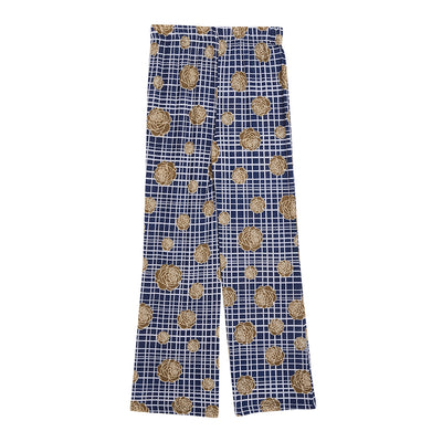 Kids Blue Checks with Brown Flower Printed Palazzo