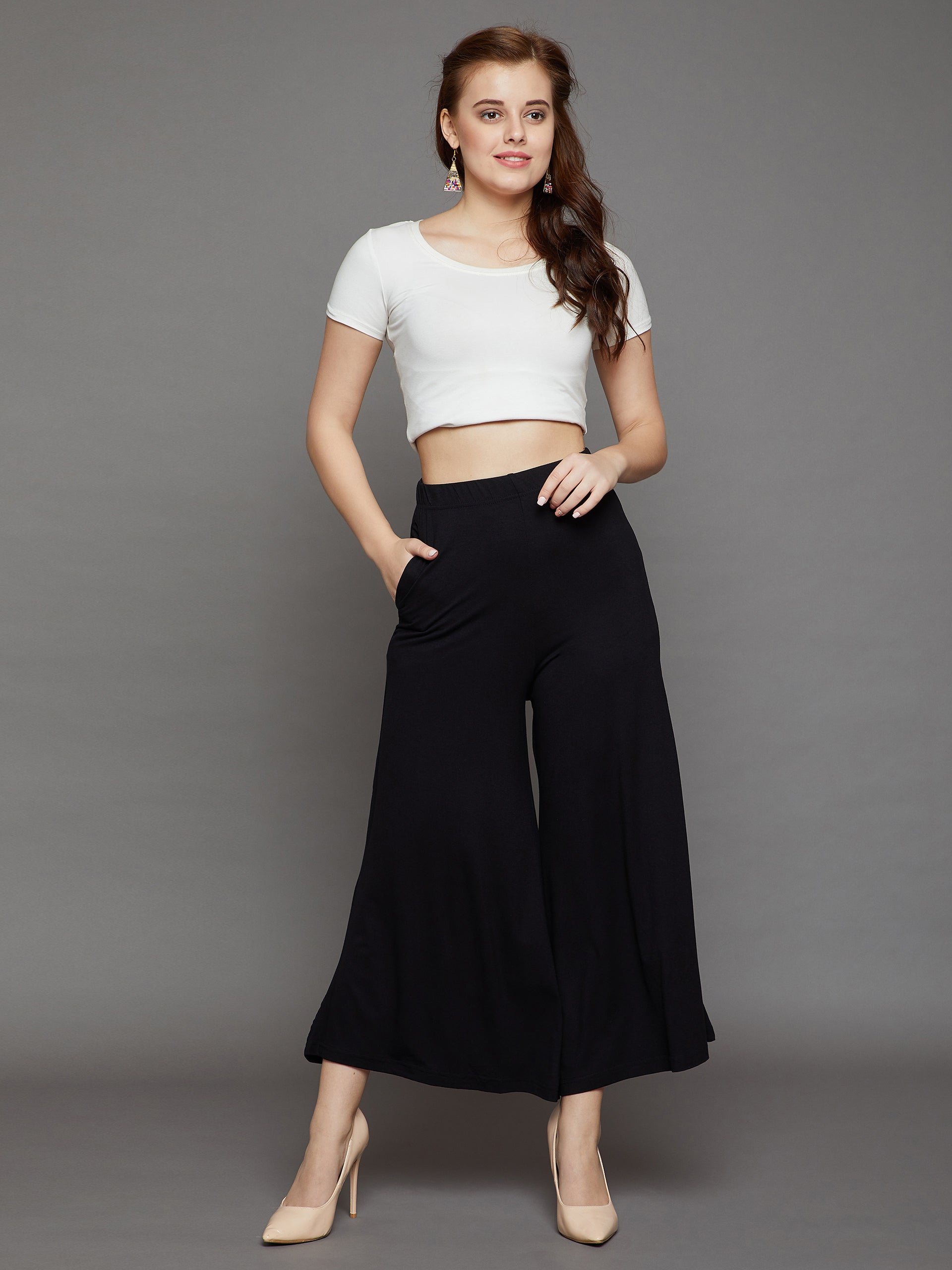 Black Plain Viscose Palazzo