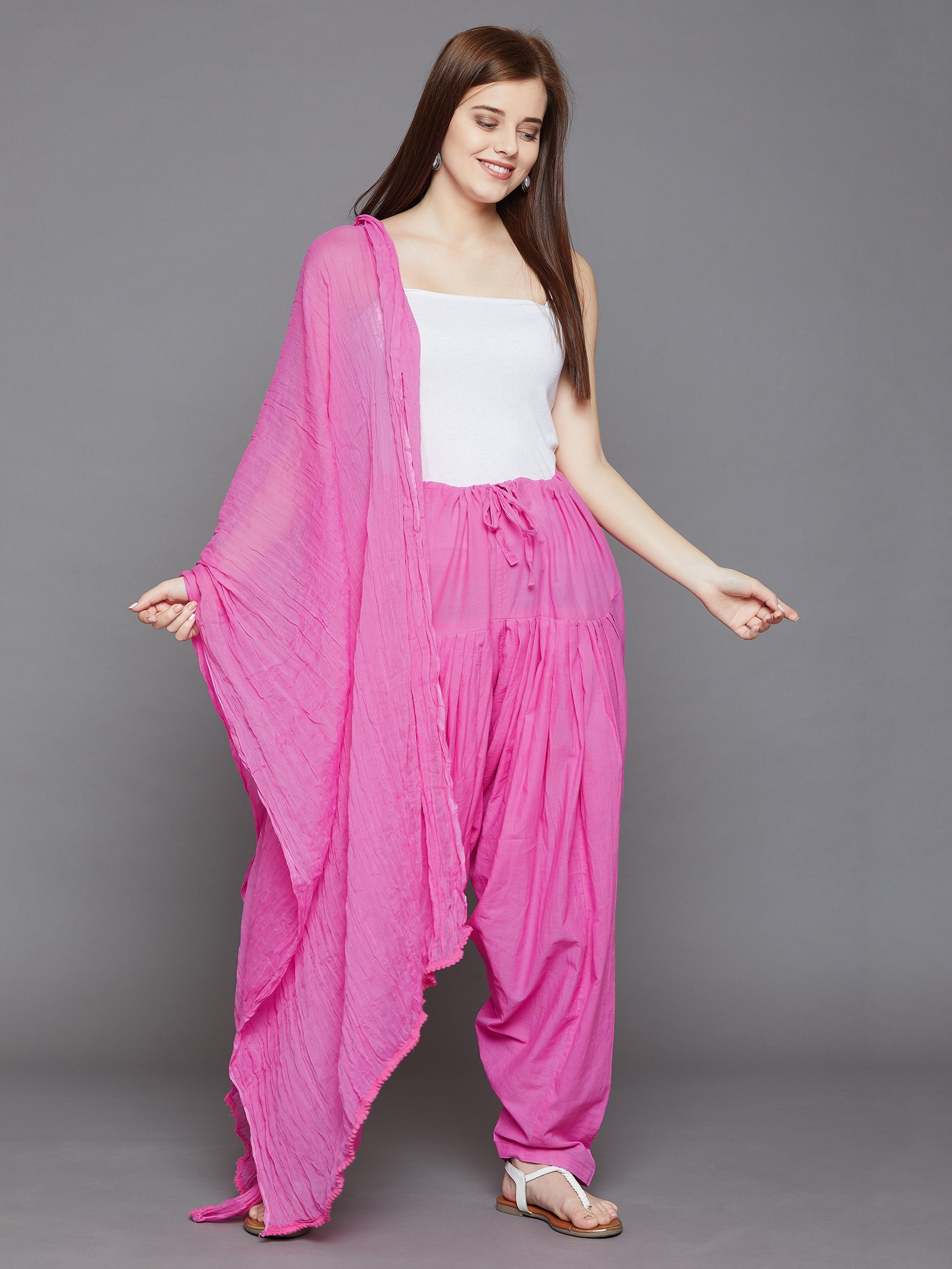 Light Pink Plain Cotton Patiala with Dupatta