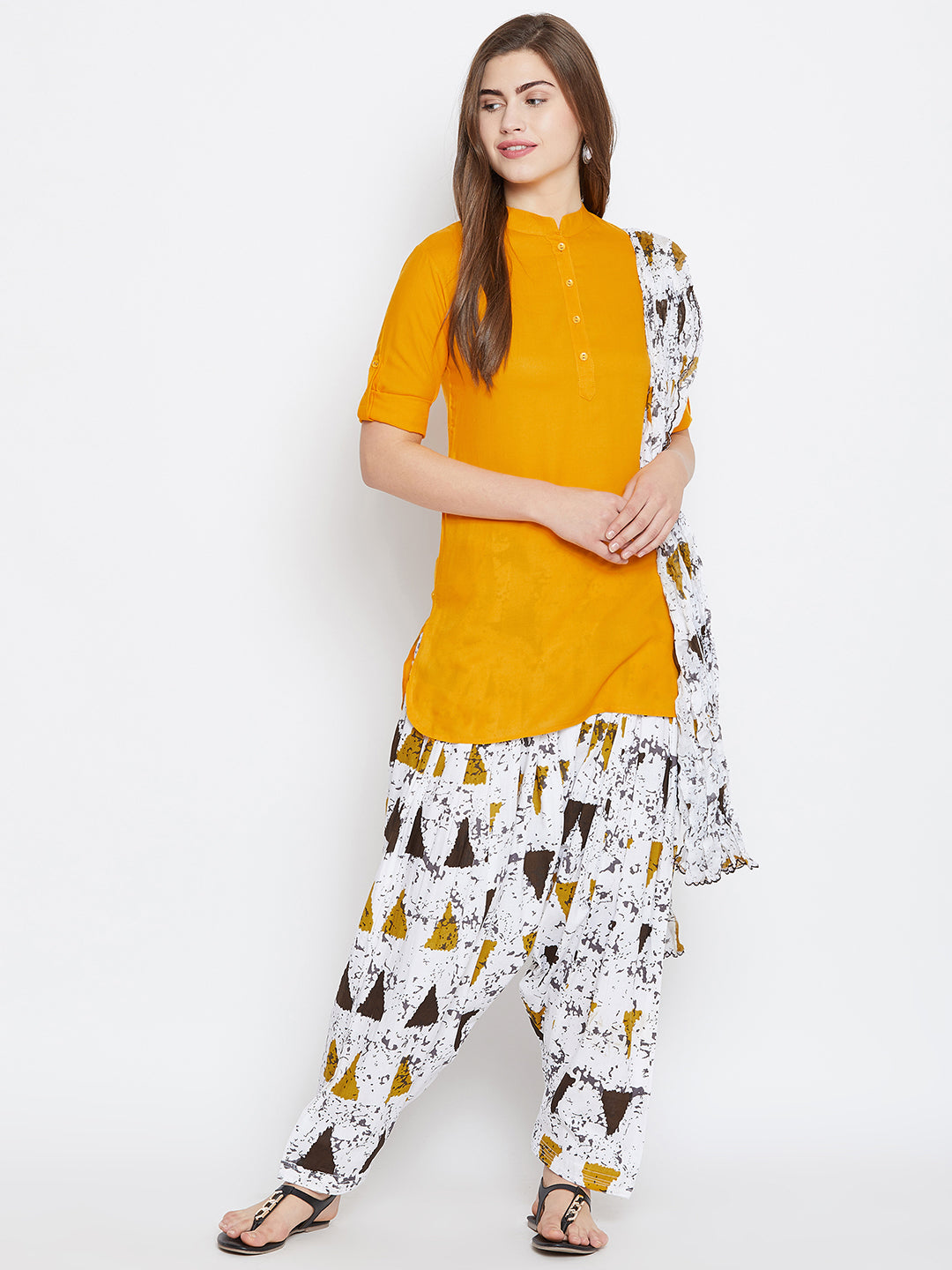 Vector Print Patiala with Mustard Kurti Set