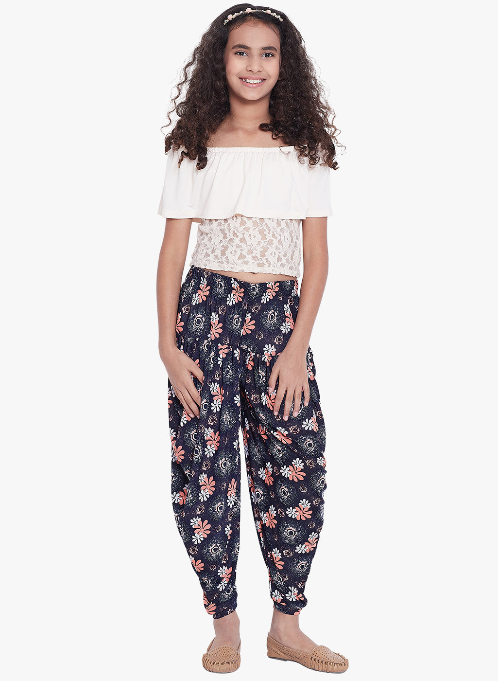 Peach Tri- Floral Printed Dhoti