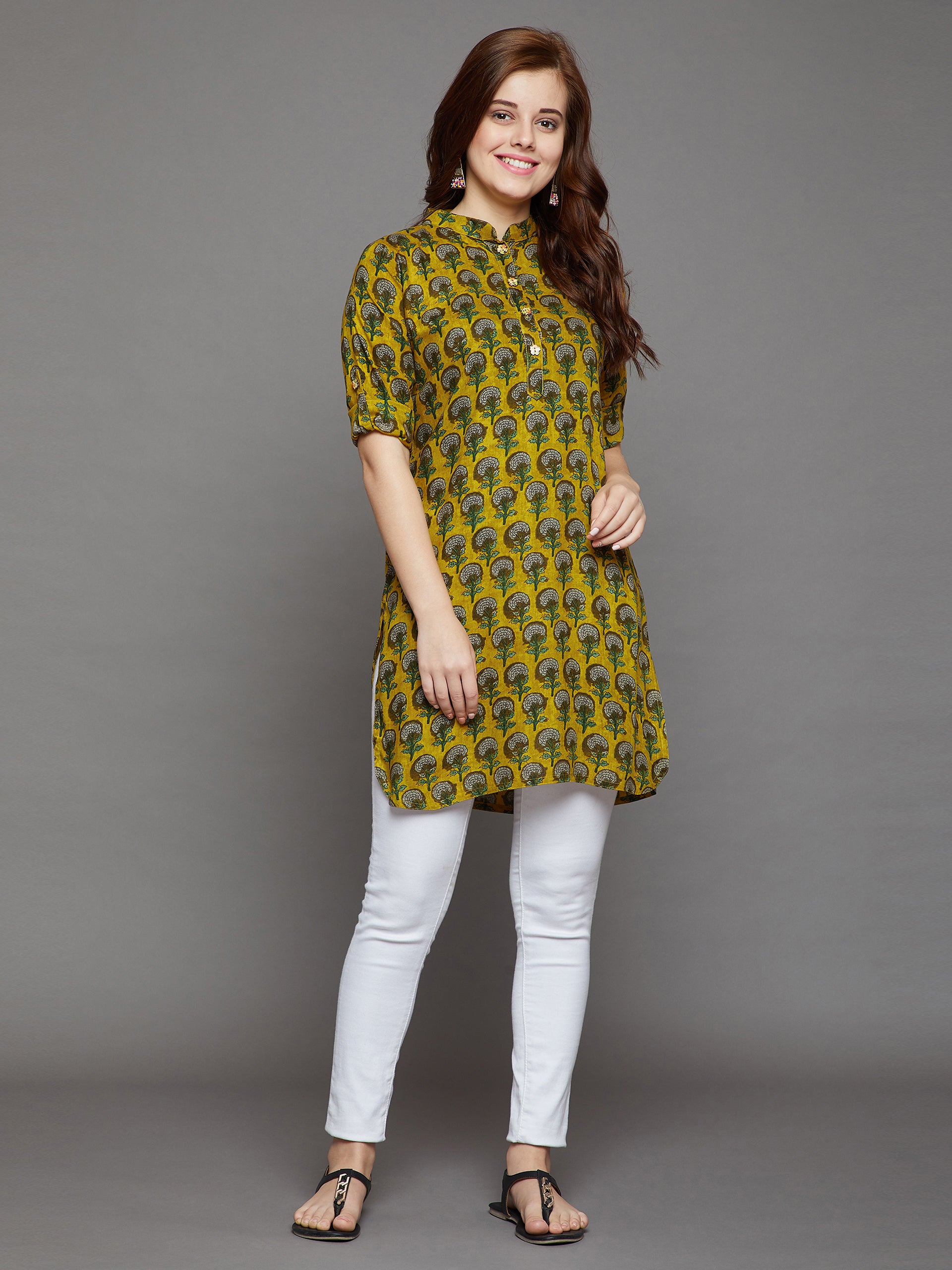 Mustard Printed Kurti