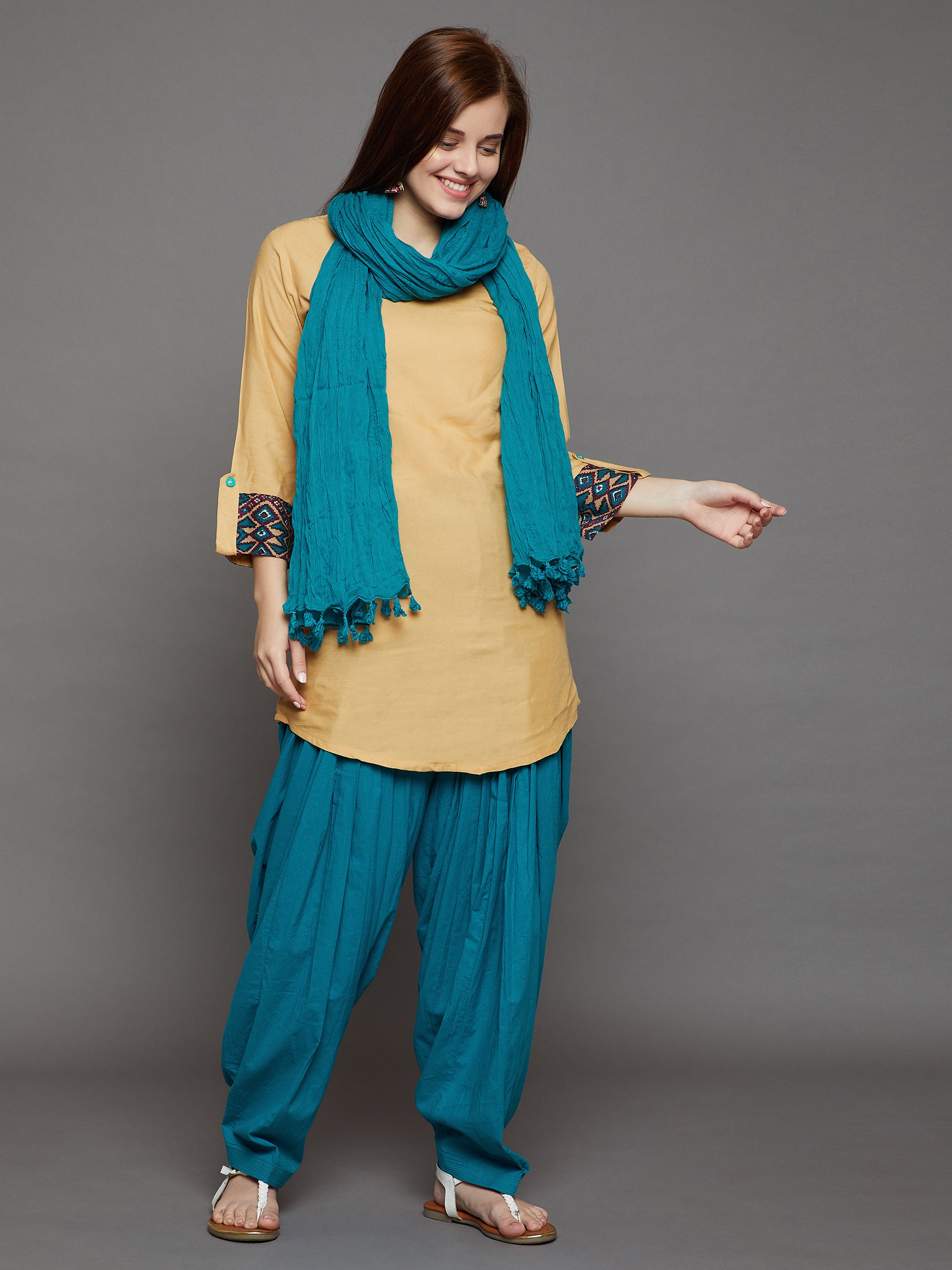 Rama Green Cotton Plain Patiala with Dupatta Free size