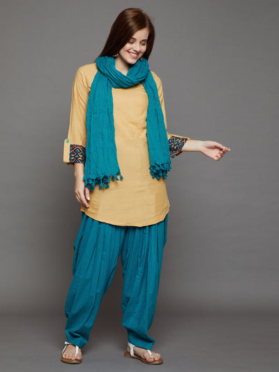 Rama Green Cotton Plain Patiala with Dupatta Free size