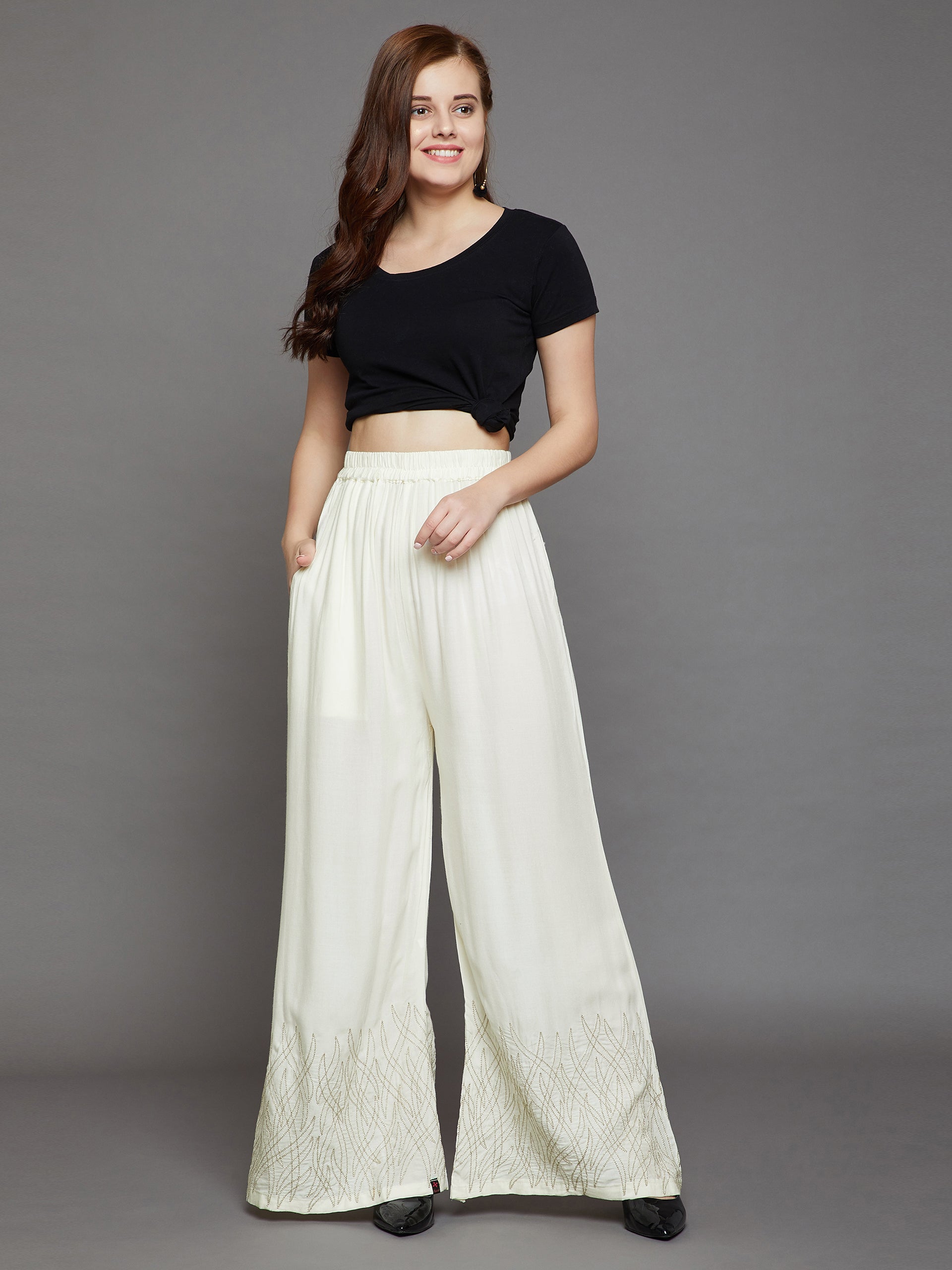 Off White Embroidery Palazzo