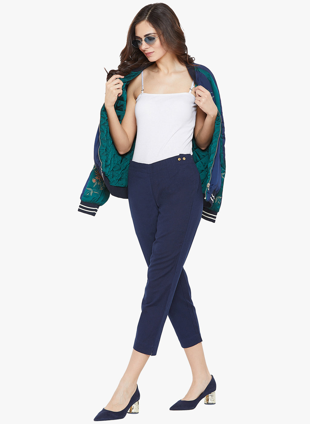 Navy Blue Cotton Slub Pants Navy