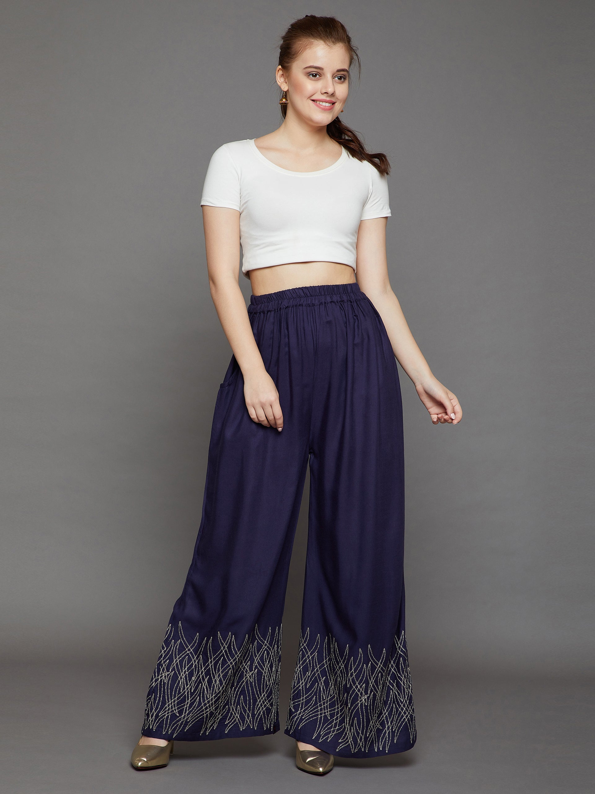 Navy Blue Embroidery Palazzo