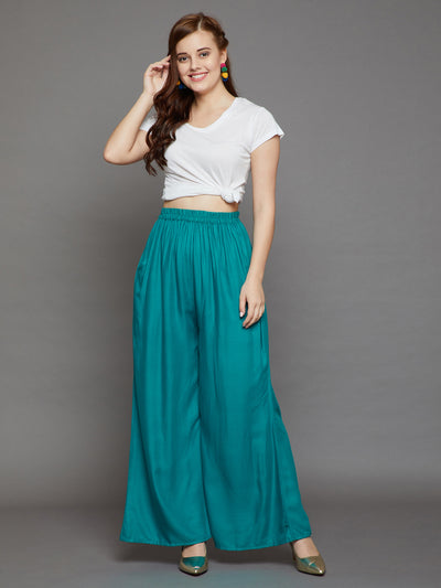 Rama Green Plain Rayon Palazzo