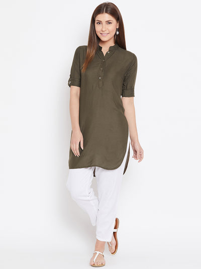 Olive Green Solid Color Kurti M 36"