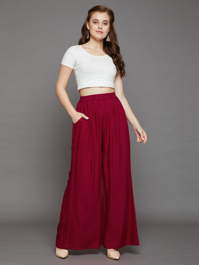 Maroon Plain Rayon Palazzo