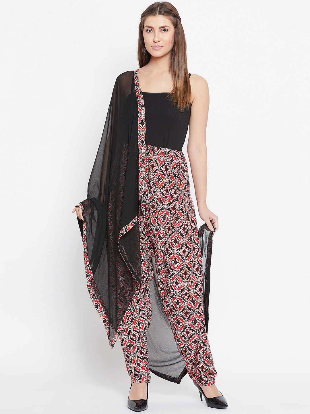 Block floral Print Rayon Printed Patiala with Dupatta