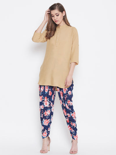 Pink and Blue Floral Printed Dhoti