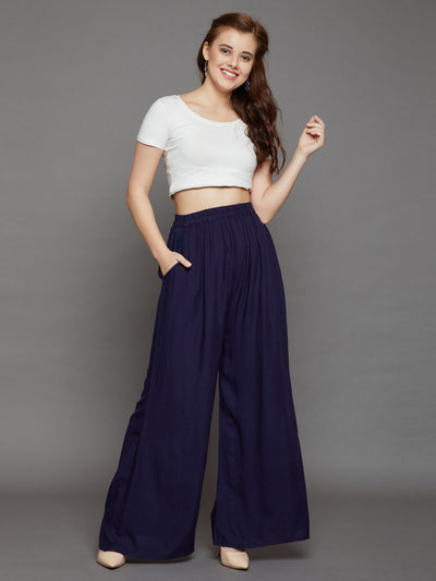 Navy Blue Plain Rayon Palazzo 4XL