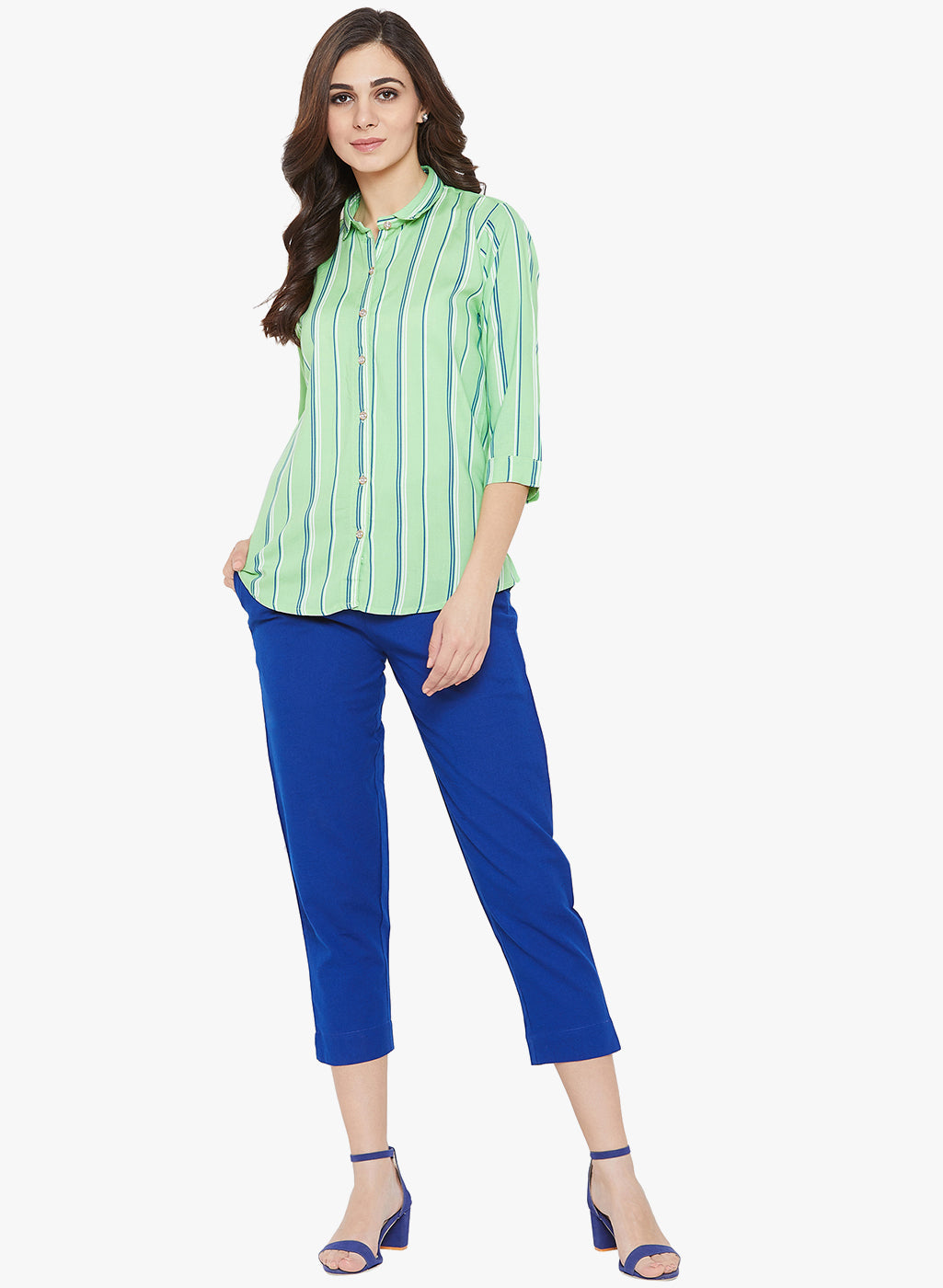 Green Stripes Printed Shirt