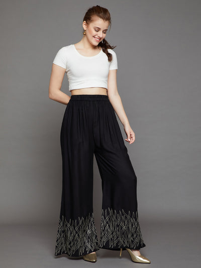 Jet Black Embroidery Palazzo