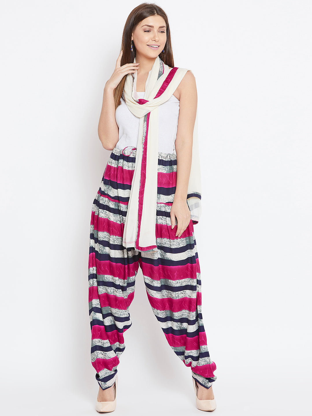Striped Pattern Rayon Printed Patiala with Dupatta