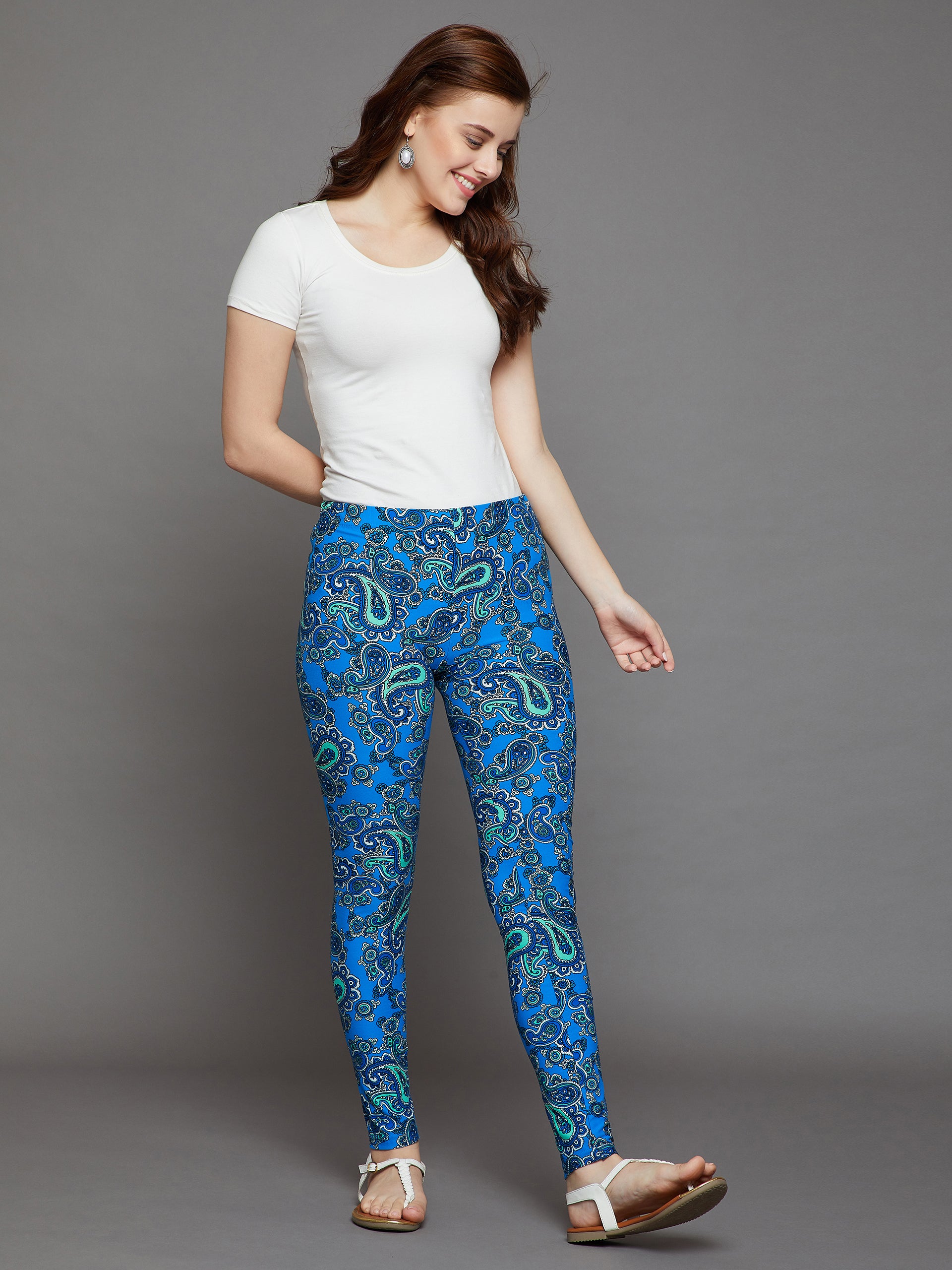 Sky Blue Printed Legging Free Size