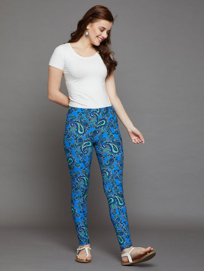 Sky Blue Printed Legging Free Size
