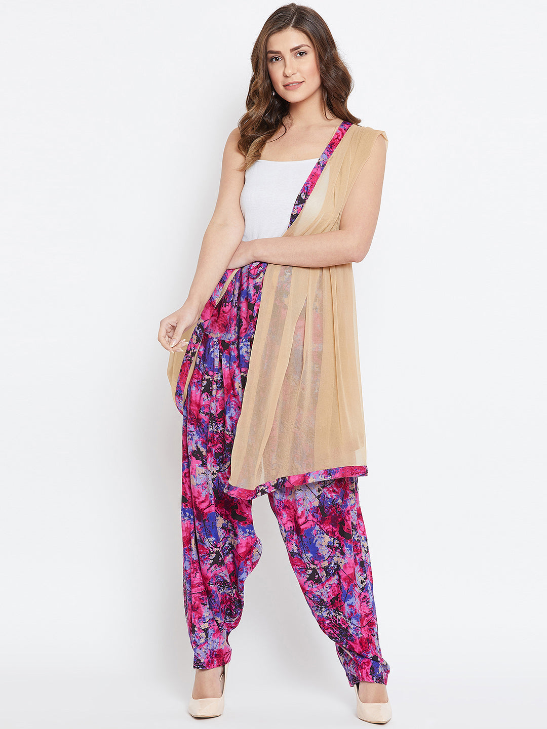 Abstract Pink Pattern Printed Rayon Patiala with Dupatta