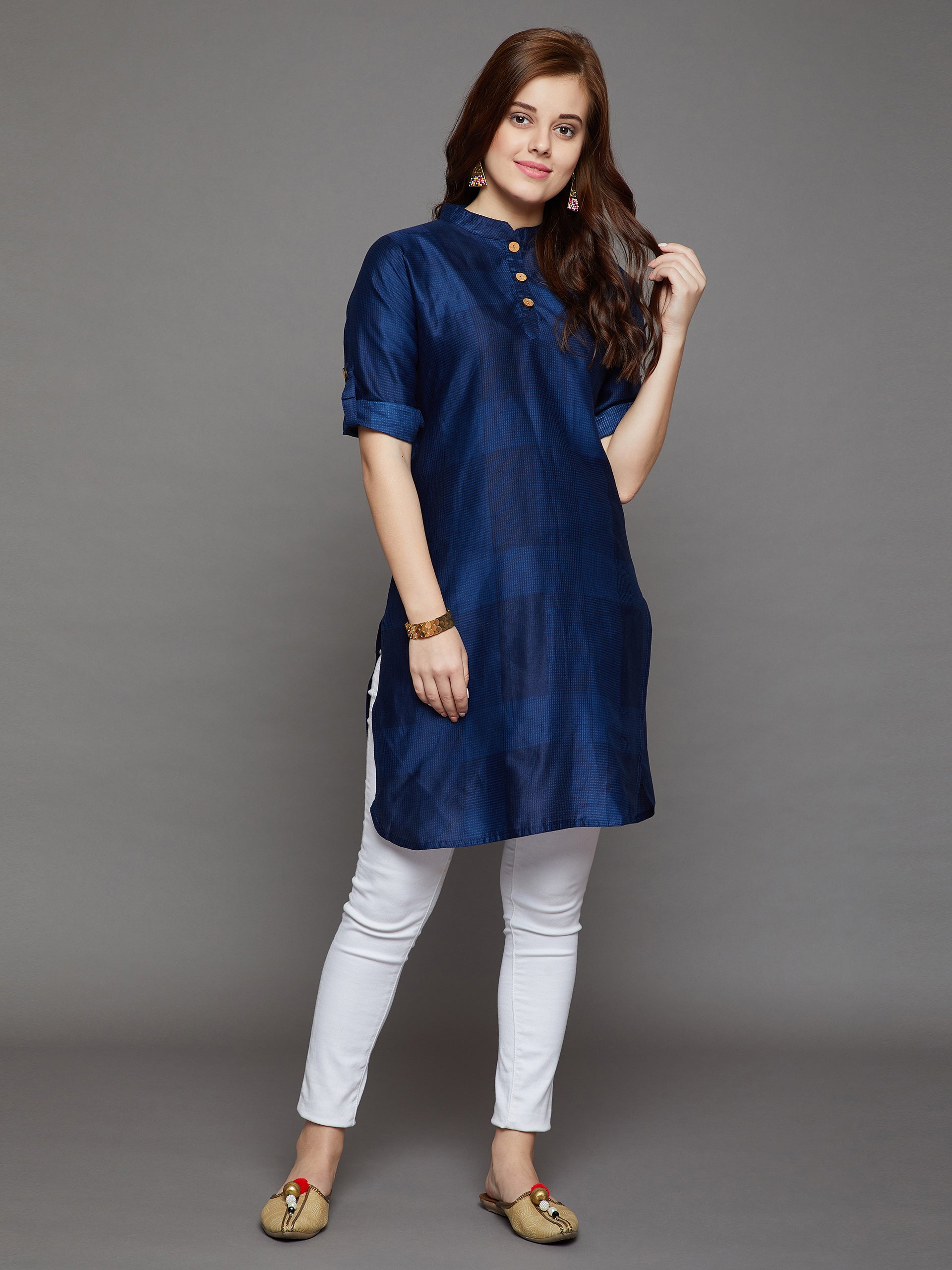 Blue Checks in Check Printed Kurtis