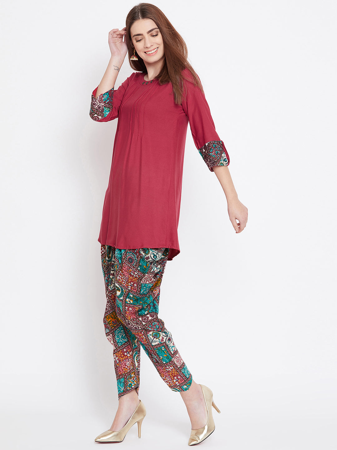 Maroon Kurti With Bohemain Dhoti